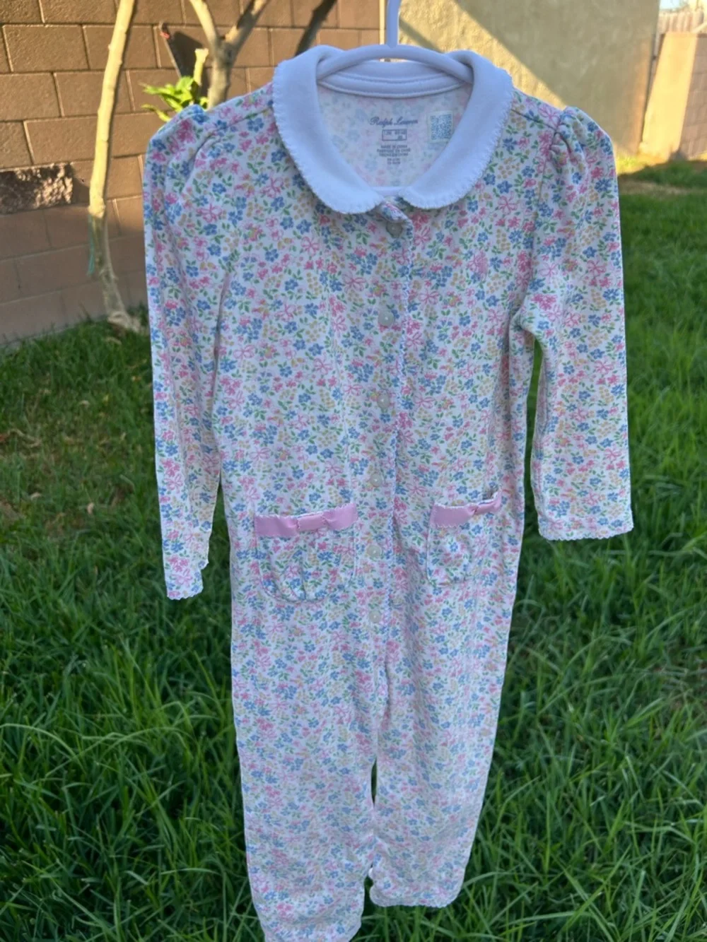 Ralph Lauren White Pink Floral Girls' One-Piece Footie